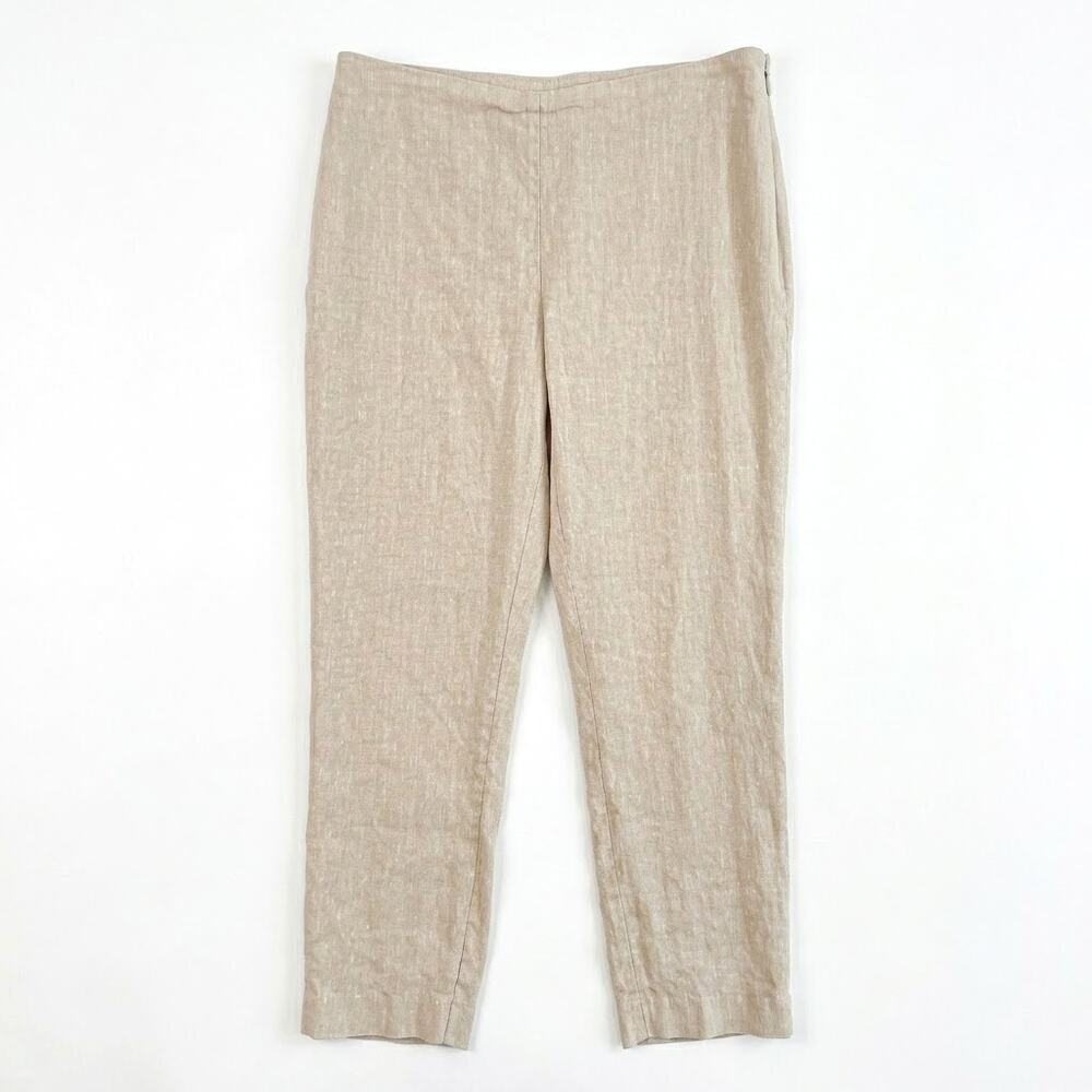 J Jill Linen Stretch Canvas Tapered Ankle Pants Beige Womens MP Medium Petite